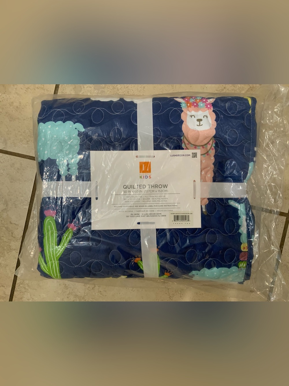 Kids Quilted Throw Blanket - Navy Llama Print by Lush Decor NWT